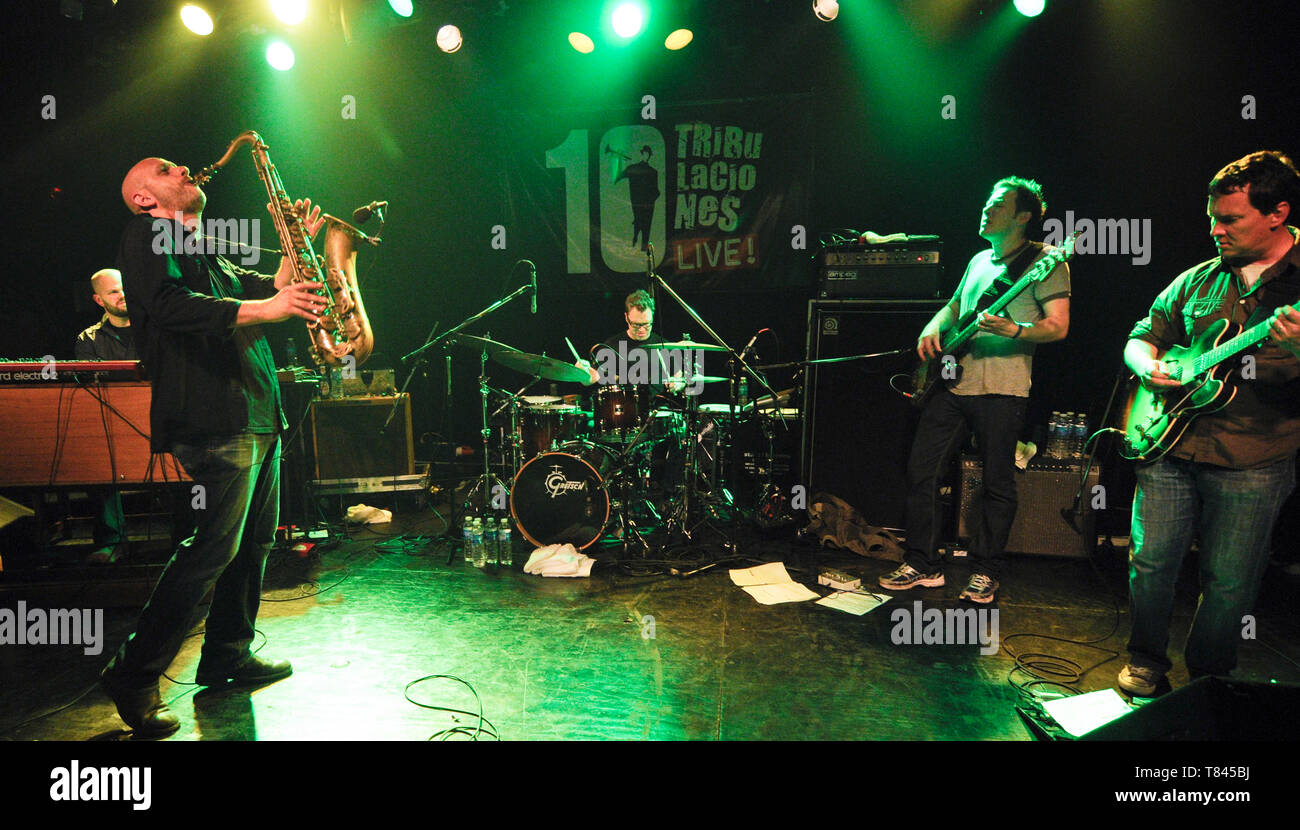 Funk und Jazz Band Galaktischen: Robert Mercurio, Jeff Raines, Richard Vogel Stanton Moore und Ben Ellman Stockfoto