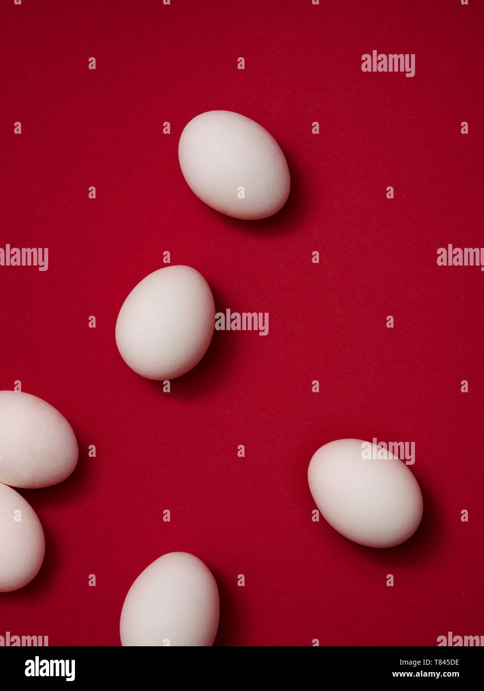 Eier auf rotem Hintergrund Stockfoto