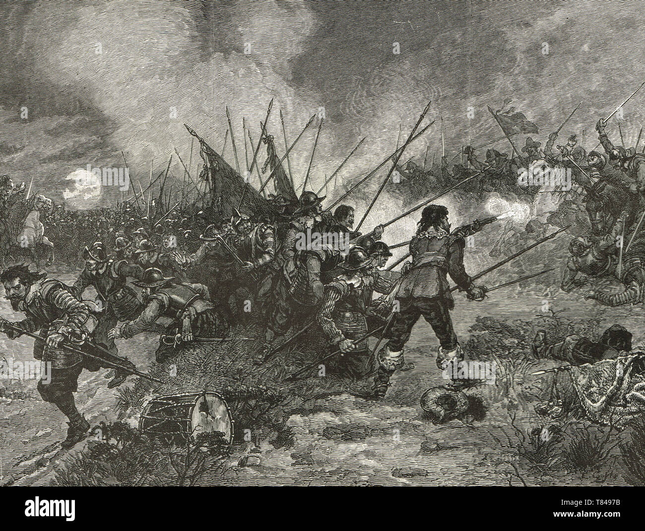 Schlacht von Marston Moor, 2. Juli 1644, die erste große Royalistischen Niederlage des Englischen Bürgerkriegs Stockfoto