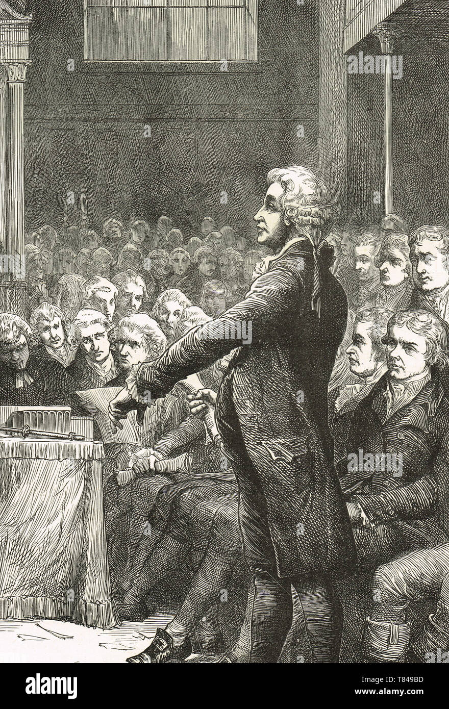 Edmund Burke Rede zur Unterstützung von William Wilberforce Bewegung für die Abschaffung der Sklaverei, 1789 Stockfoto