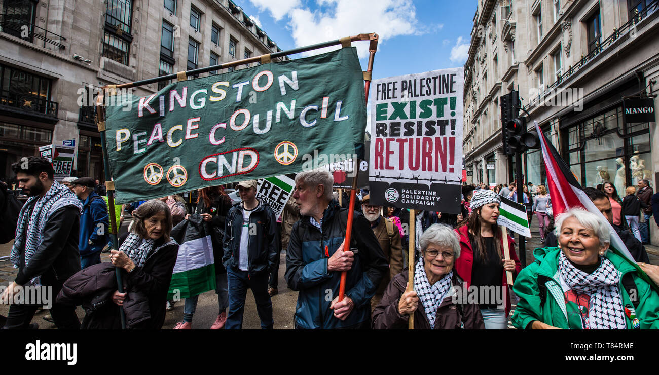 11. Mai 2019. London, Großbritannien. Kingston Frieden Rat schließt sich Tausende für Palästina marschieren in einem Londoner Demonstration durch die palästinensische Kampagne der Solidarität organisiert. David Rowe/Alamy leben Nachrichten Stockfoto