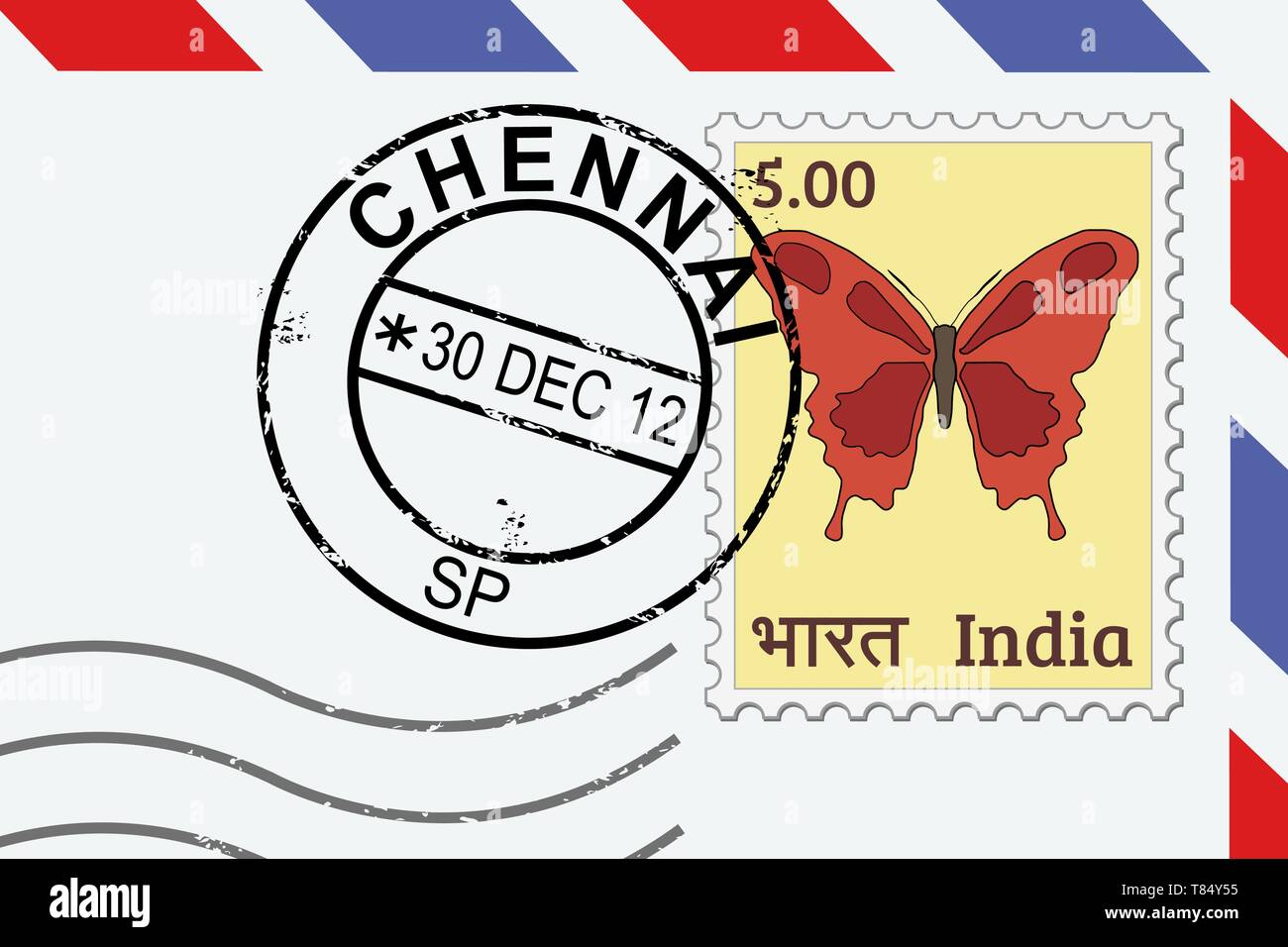 Chennai - Indien post Briefmarke Briefmarke auf Lettern. Stock Vektor