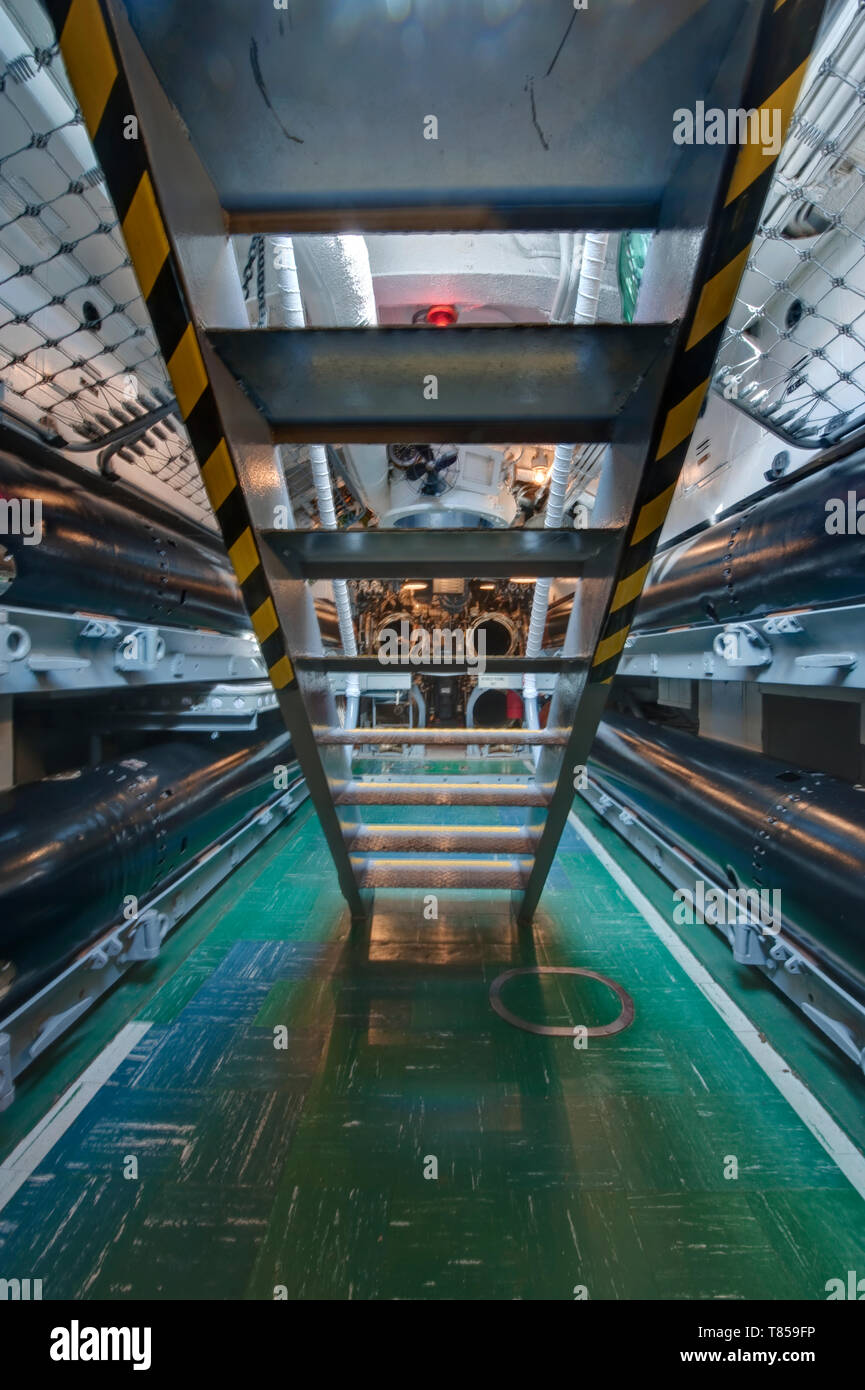 Submarine Torpedo Zimmer Stockfoto