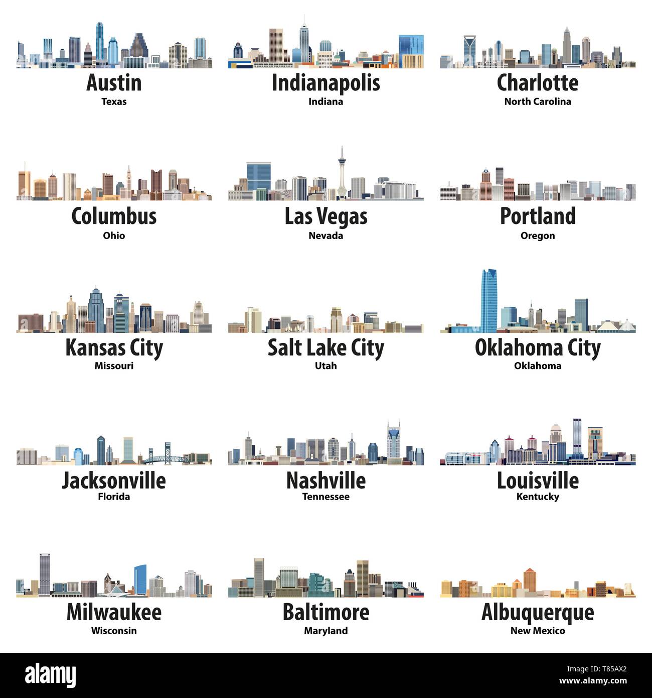 United States vektor Städte Skylines Stock Vektor