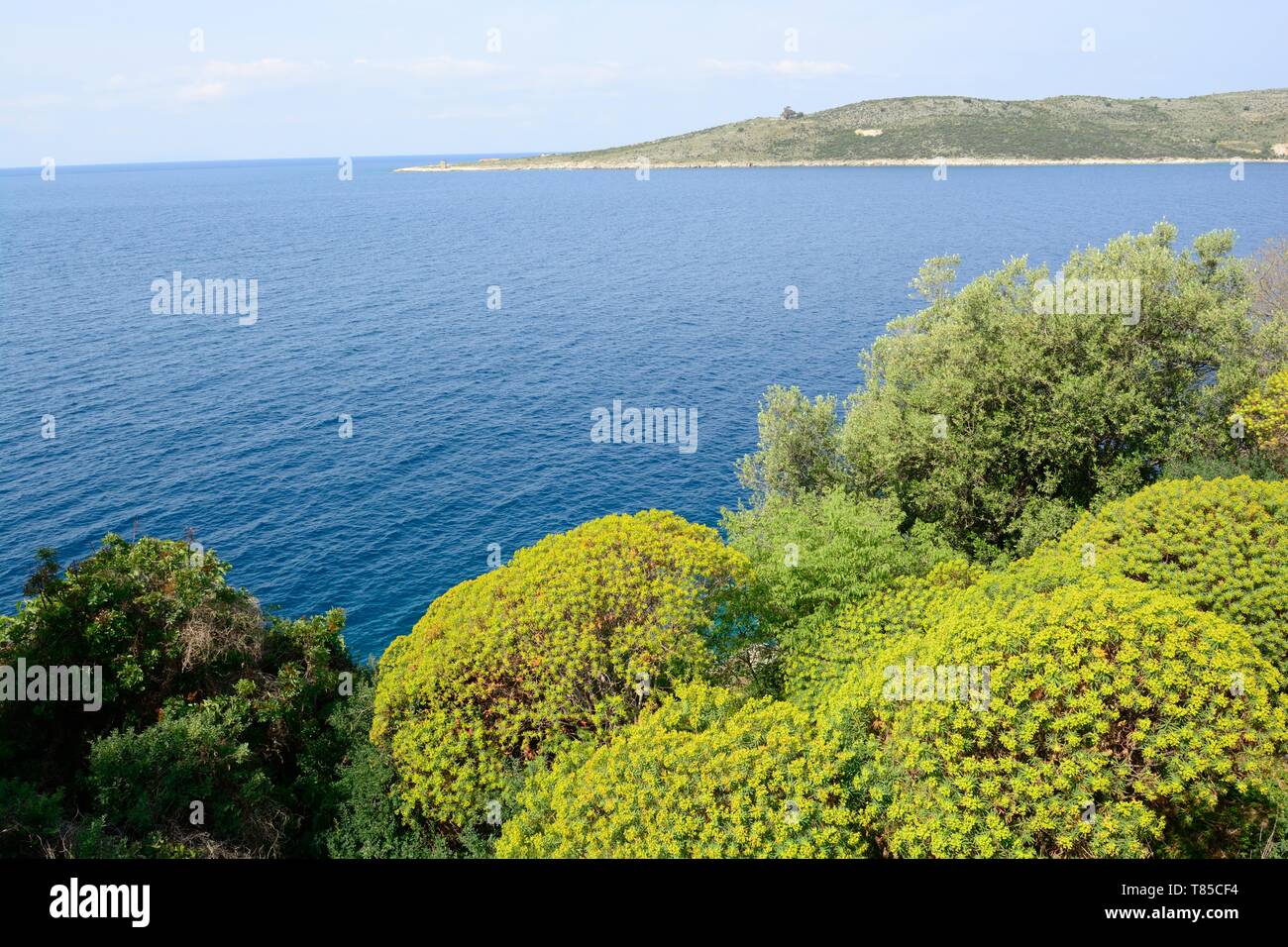 Blick auf die Bucht von Palermo Albanien von Ali Pascha Festung Stockfoto