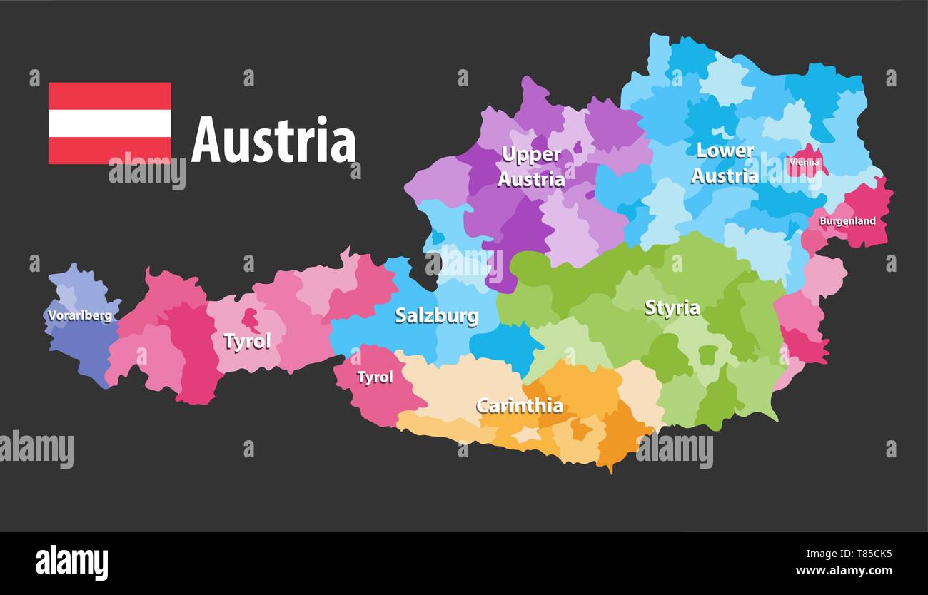 Vektor Karte von Österreich Bundesstaaten und Bezirke. Stock Vektor