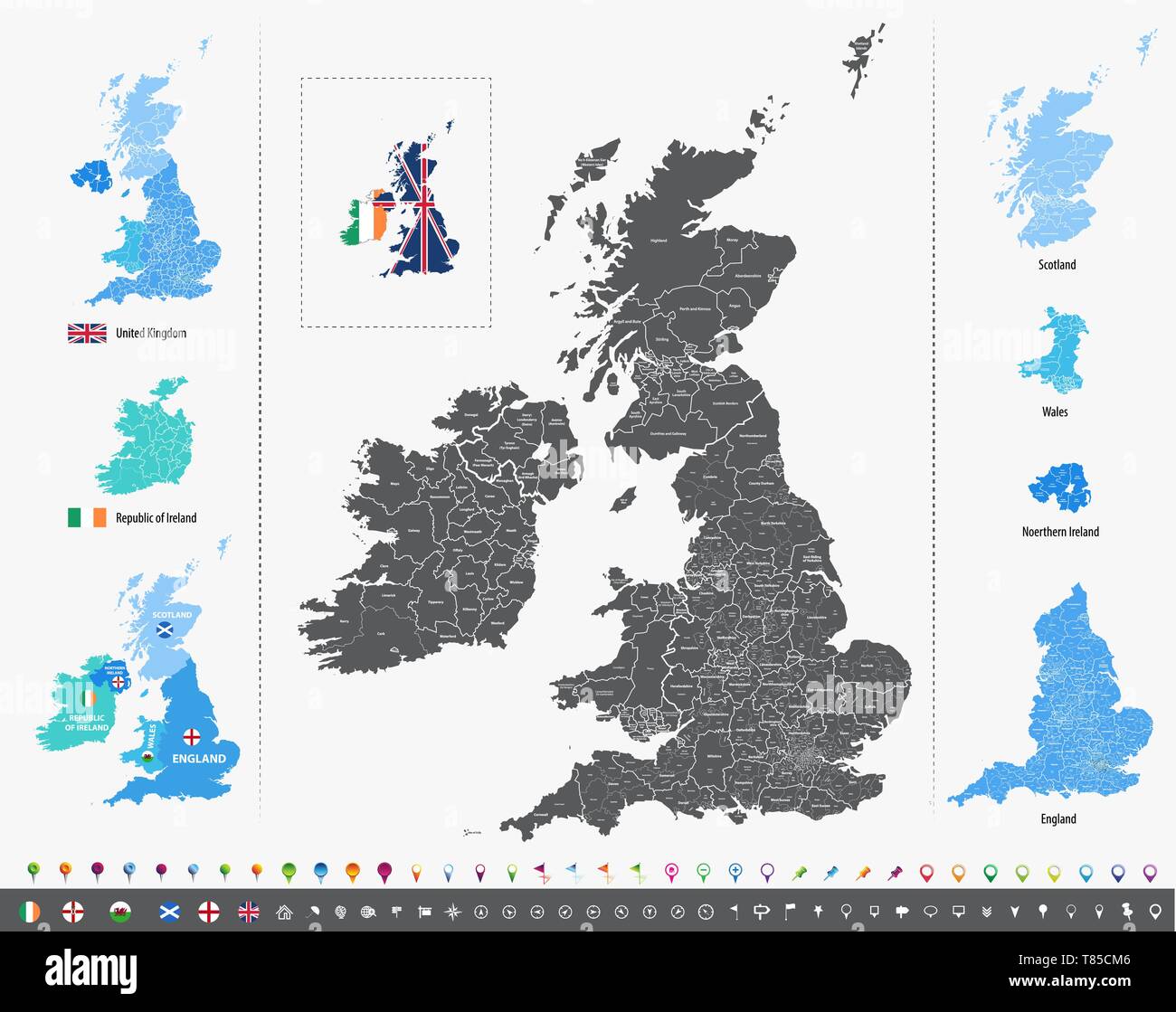 Vektor hoch detaillierte Karte der Britischen Inseln Stock Vektor