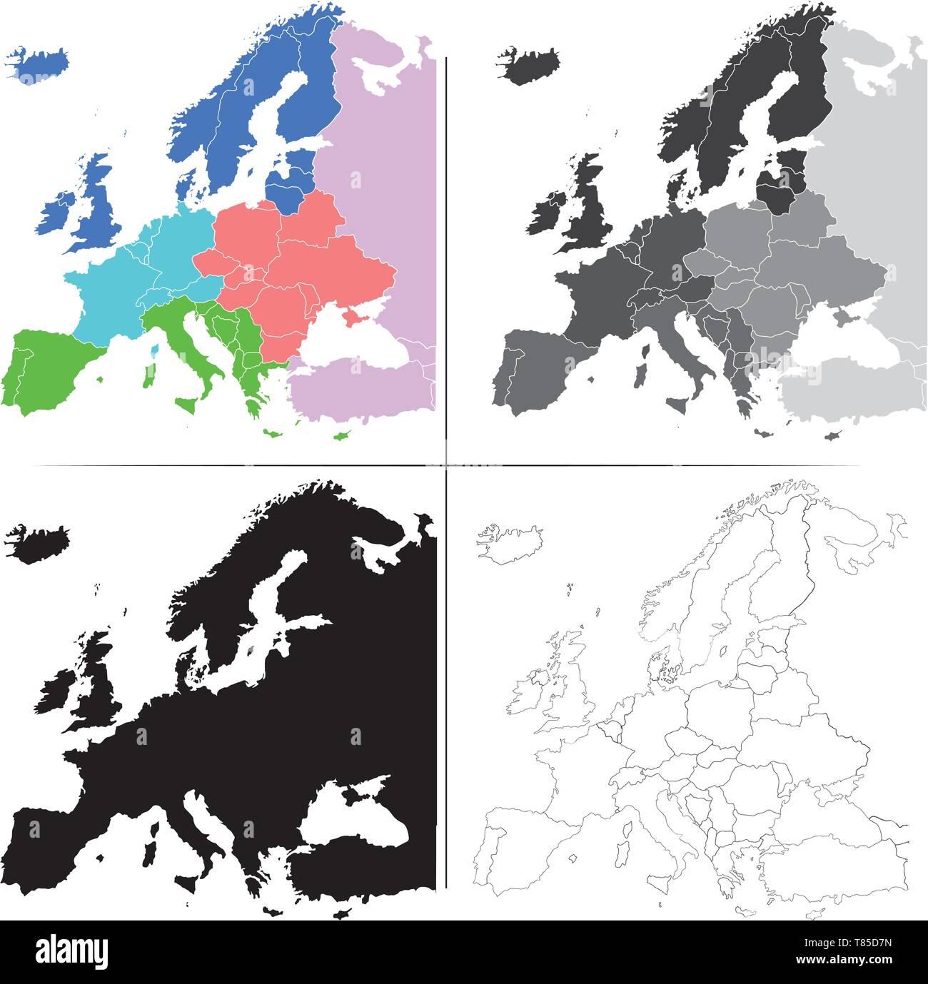 Europa Vektor hohe politische Karte Stock Vektor