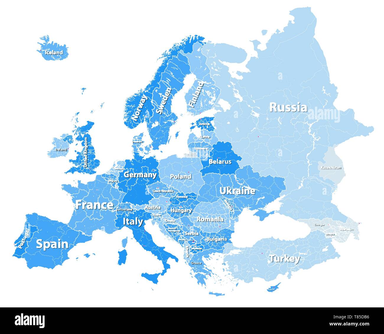 Europa Vektor hohe politische Karte Stock Vektor