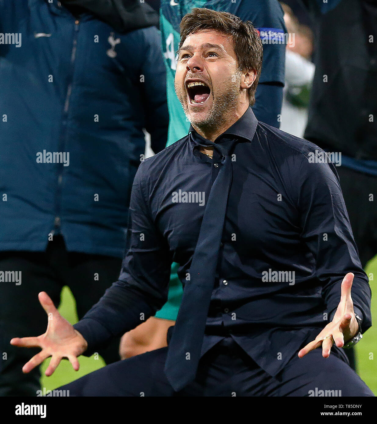 AMSTERDAM, Niederlande. 08. Mai 2019. Tottenham Hotspur Manager Mauricio Pochettino feiern, nachdem UEFA Championship League Halbfinale 2 Bein zw. Stockfoto