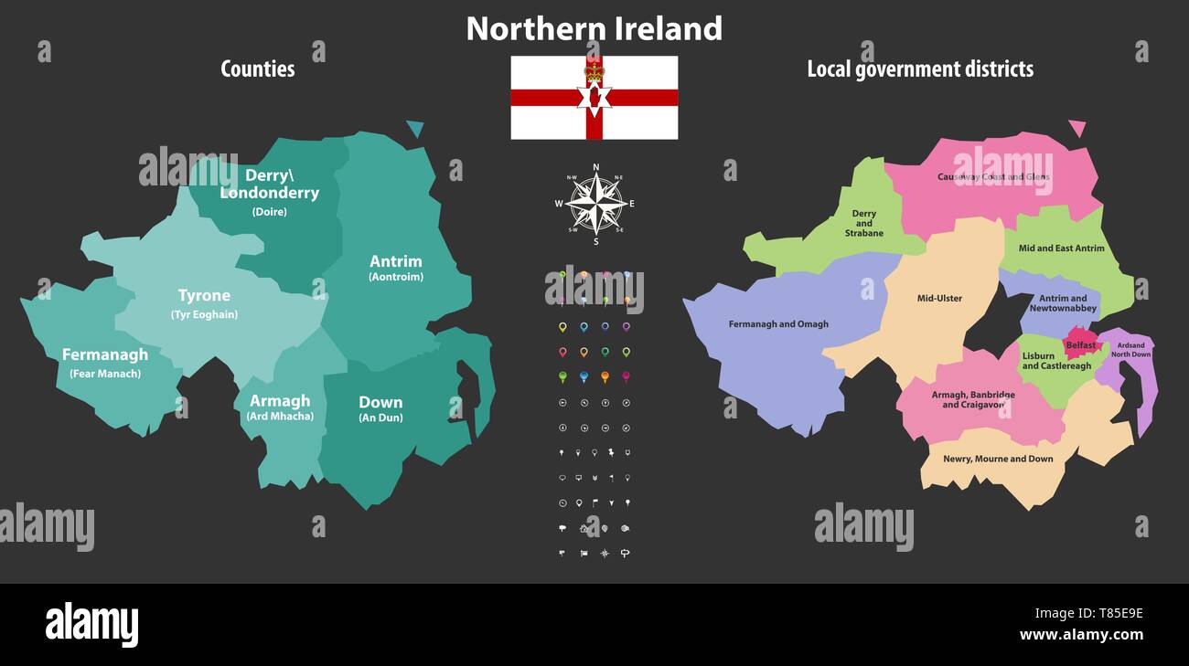 Nordirland Landkreise und Bezirke Vektorkarte Stock Vektor