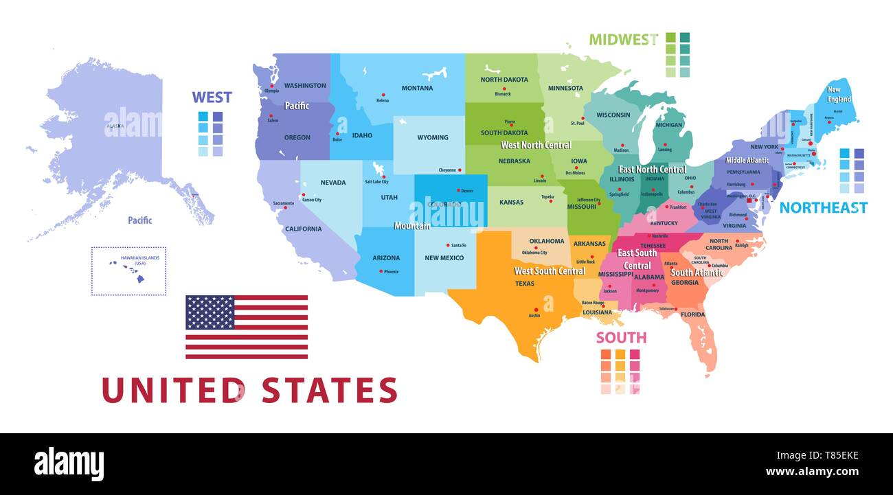 United States Census Bureau Regionen und der Geschäftsbereiche Vektorkarte Stock Vektor
