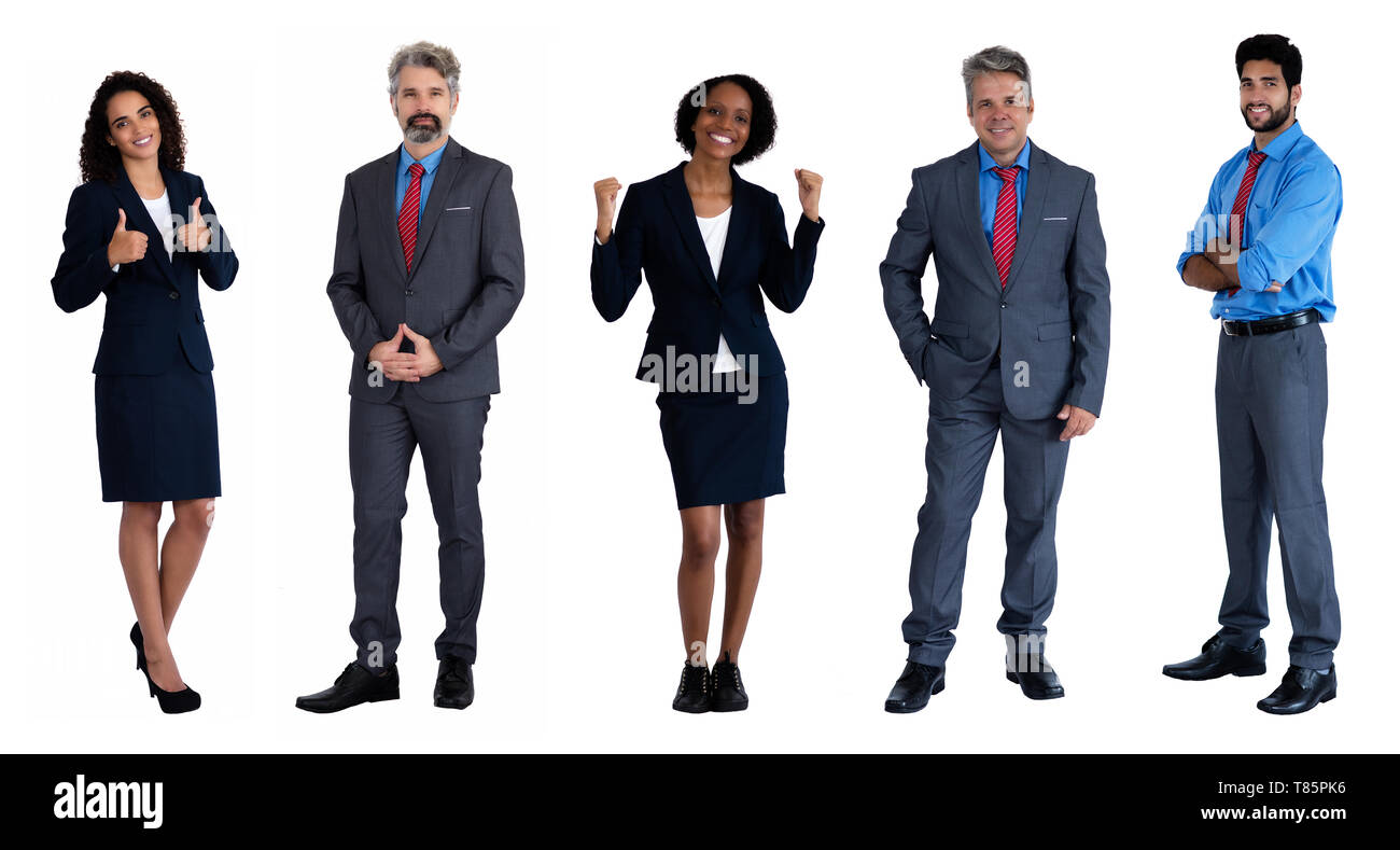 Für die Gruppe von 5 Latein und kaukasischen und afrikanische amerikanische Geschäftsmann und Geschäftsfrau auf einem isolierten weißen Hintergrund ausschneiden Stockfoto