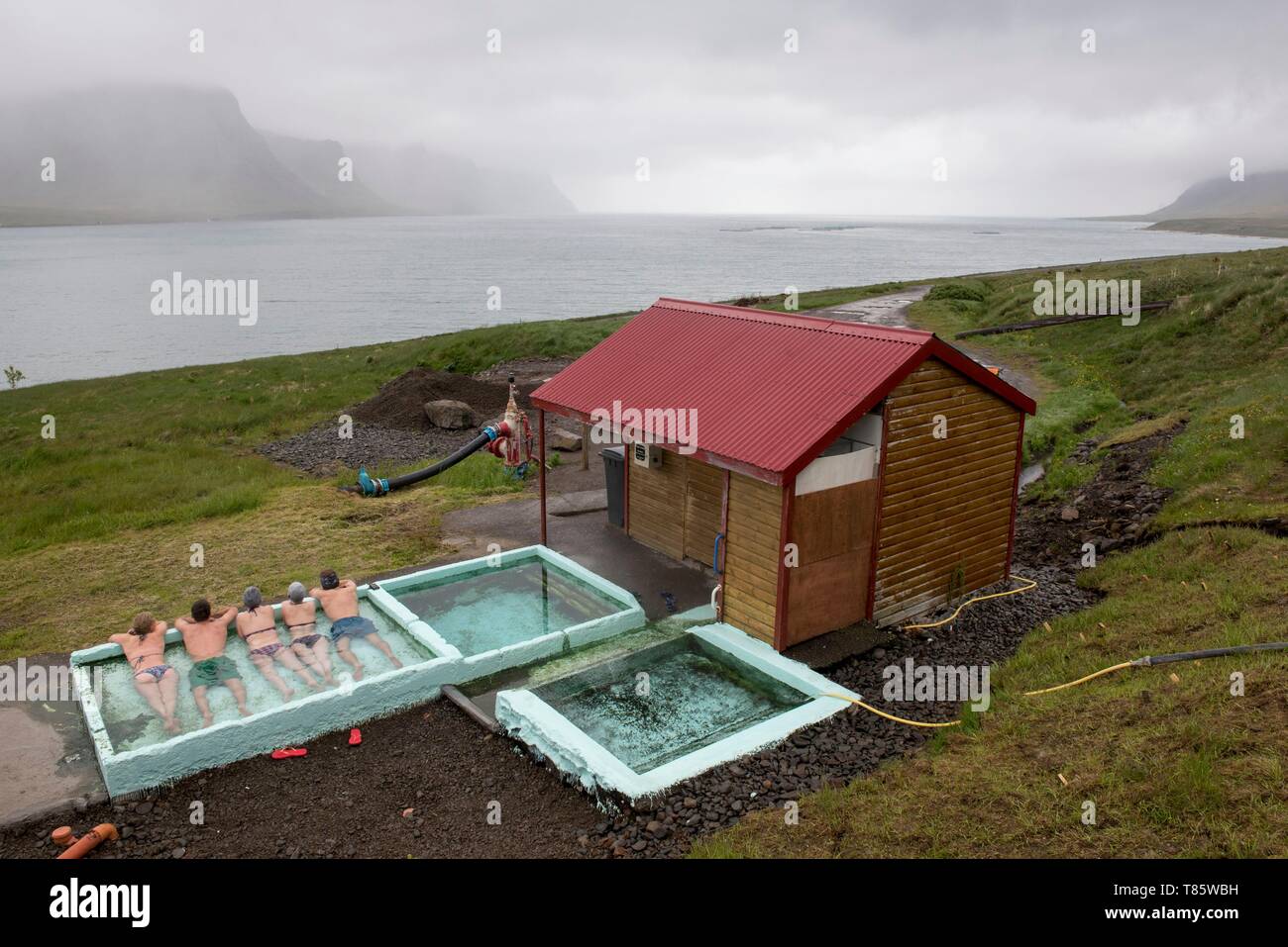 Island, Westfjorde, Vestfirdir Region, Talknafjordur, Pollurinn Hot Pot Stockfoto