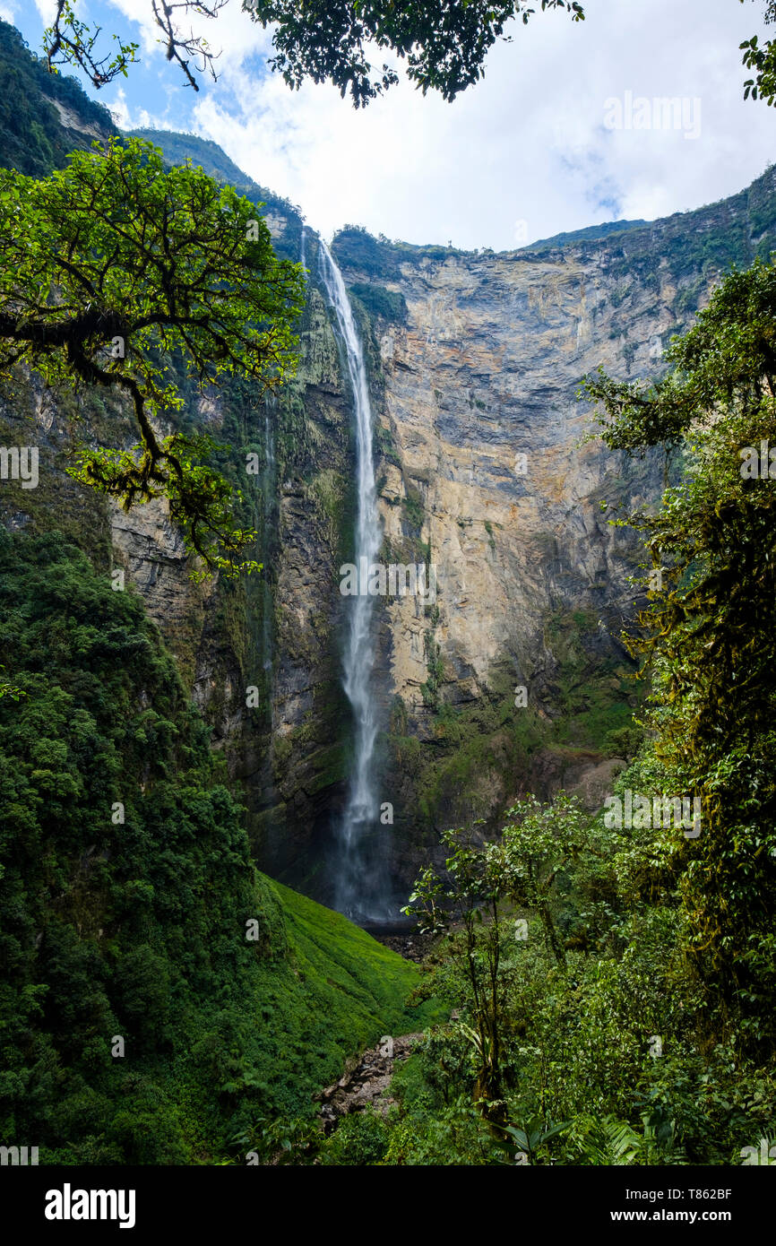Gocta Wasserfall Wasserfall 771 Meter (2.530 ft) hoch auf der Dschungel der Provinz Chachapoyas, Amazonas Region, Peru Stockfoto