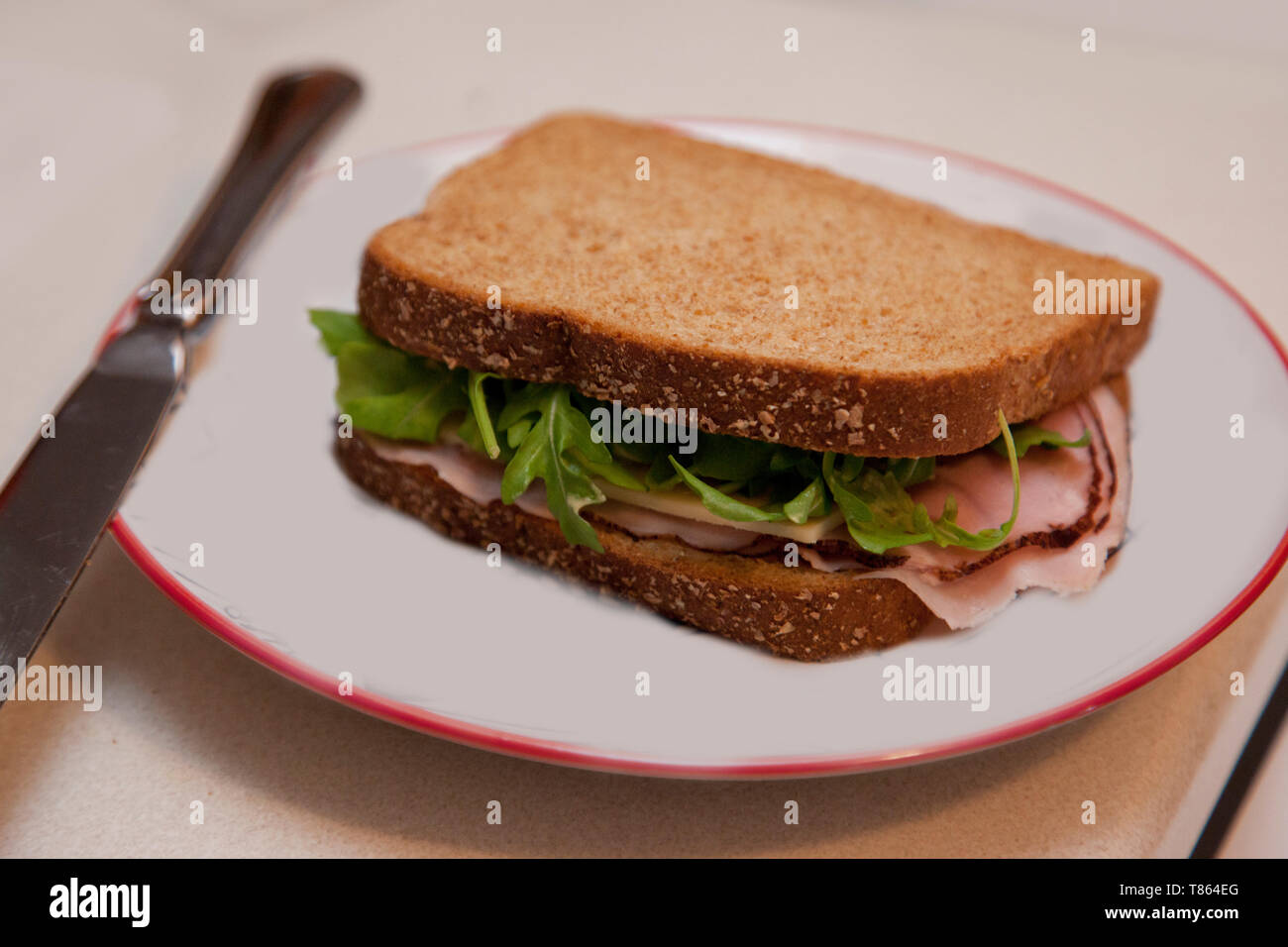 Lecker aussehenden Brown Bread Sandwich auf einer Platte für Mittagessen Stockfoto