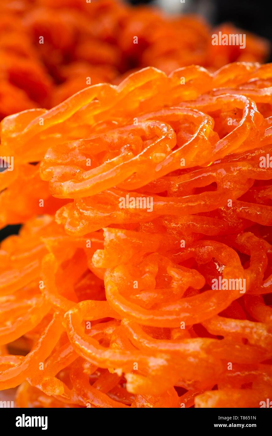 Indien, Rajasthan, Bundi, jalebis Stall, gebraten und süßen contectionery Stockfoto