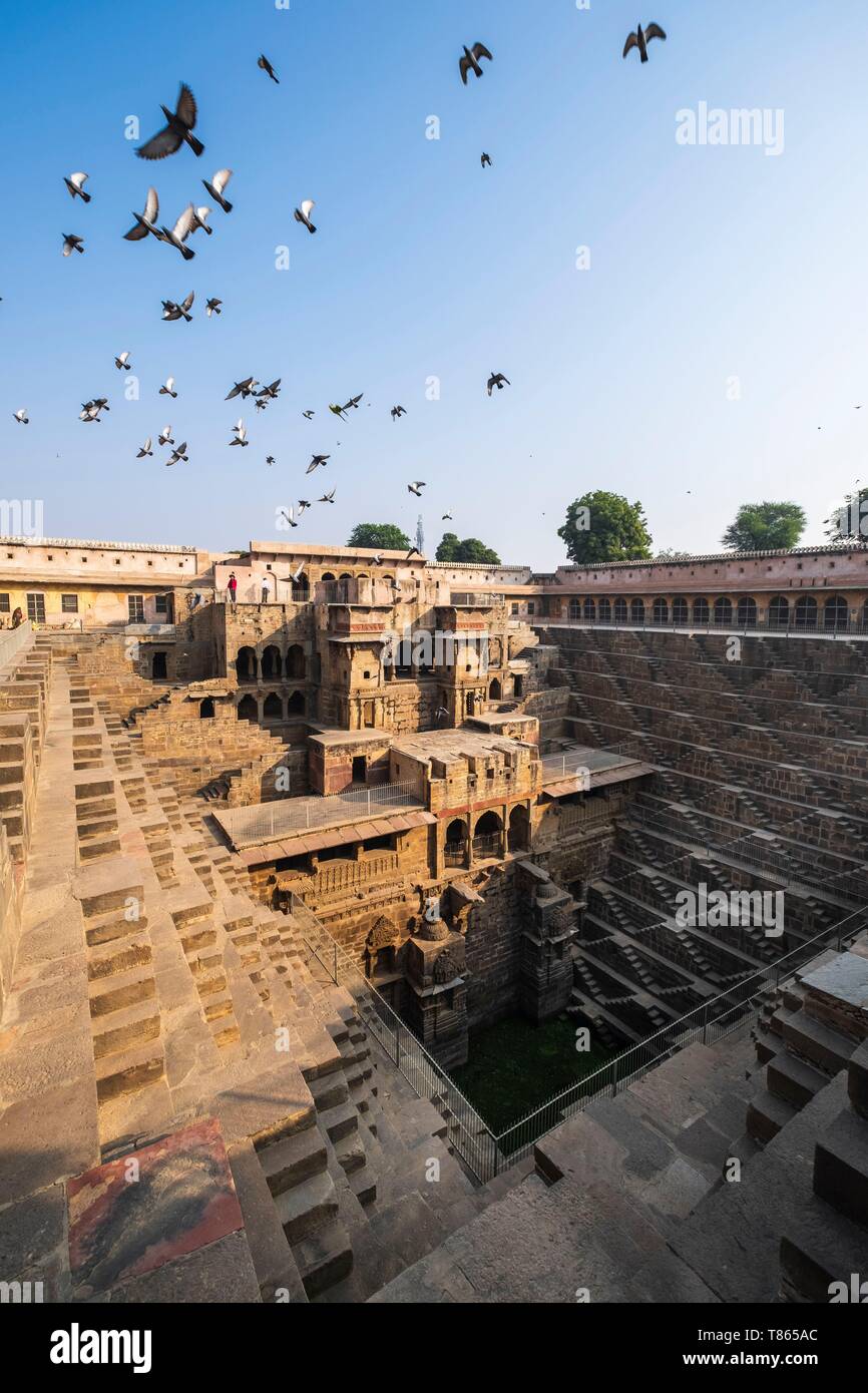 Indien, Rajasthan, Abhaneri, Chand Baori im 8. Jh. gebaut ist einer der größten Stufenabgängen in Indien Stockfoto