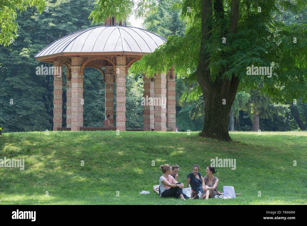 Frankreich, Hauts de Seine, Puteaux, Courbevoie Insel, Lebaudy Park, Kiosk Stockfoto