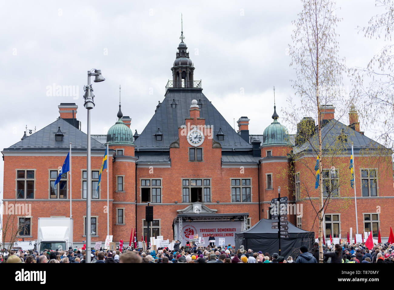UMEA, Schweden - 1. Mai 2019 - Stefan Löfven Premierminister von Schweden eine Rede vor dem Stadthaus in Umeå. Stockfoto