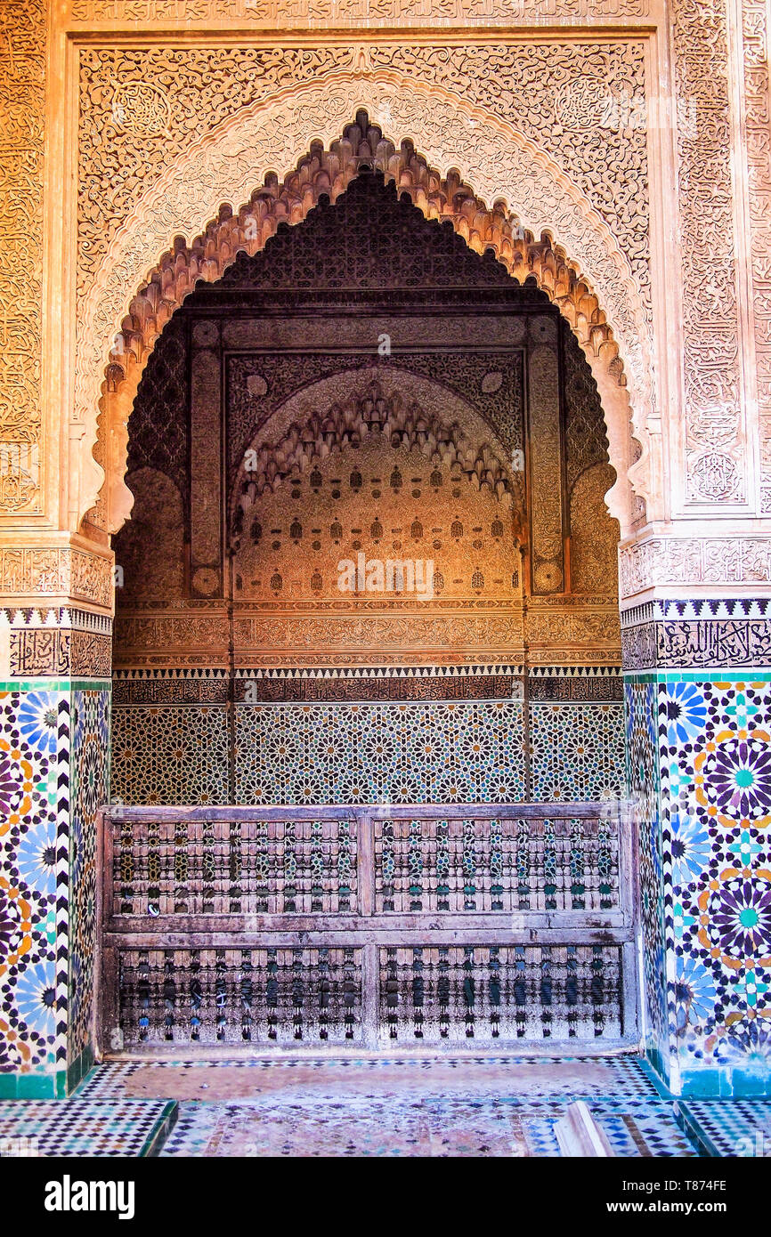 Den Saadischen Gräbern Mausoleum in Marrakesch gebaut von Sultan Ahmad al-Mansur in Marokko, Afrika Stockfoto