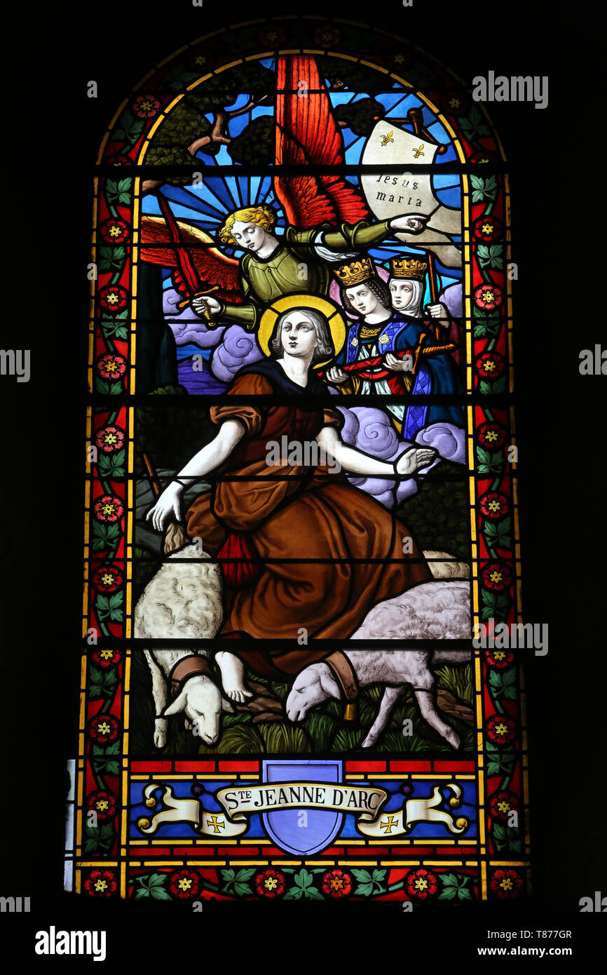 Jeanne d'Arc. Eglise Saint Jean-Baptiste. Les Houches. Stockfoto