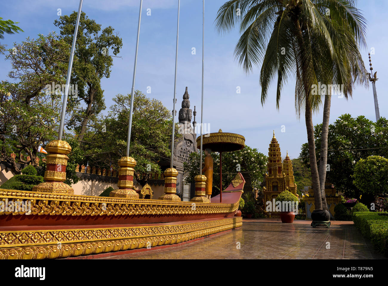 Boot im Wat Preah Prom Rath Tempel, Siem Reap, Kambodscha Stockfoto