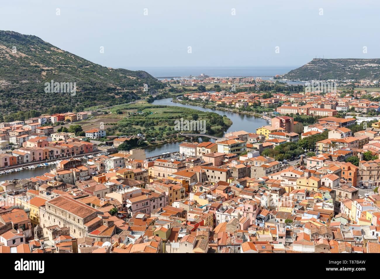 Italien, Sardinien, Provinz Oristano, San Benedetto Po, Blick auf die Stadt noch das Meer vom Castello Malaspina Stockfoto