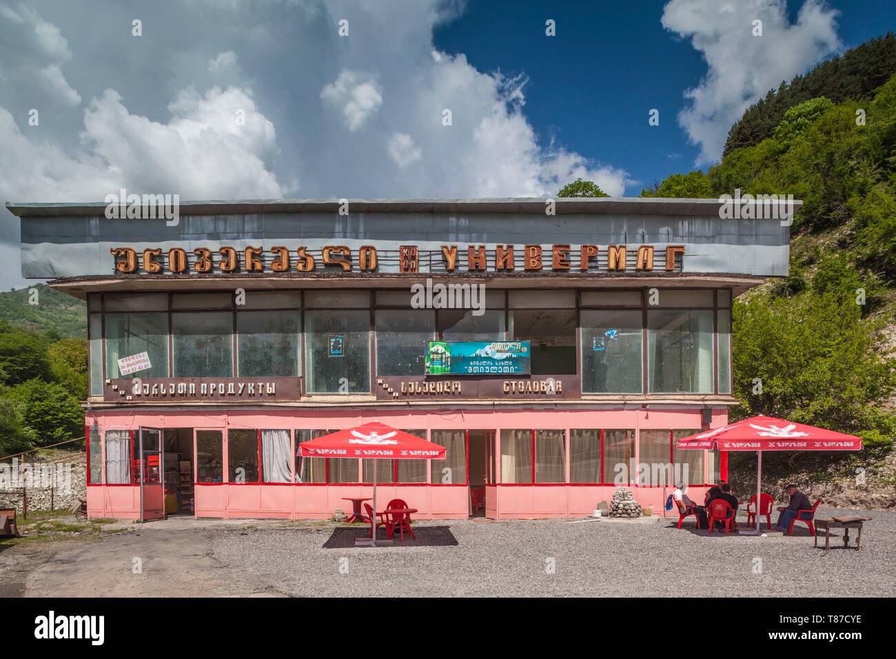 Georgien georgische Armee Highway, Chartali, Sowjetischen stolovoya Straßenrand Restaurant Stockfoto
