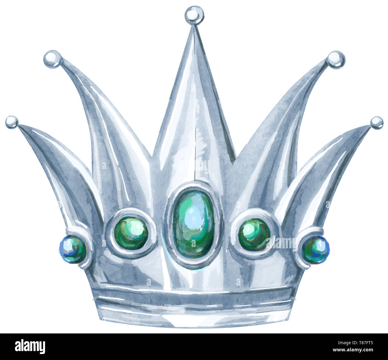 Aquarell silberne Krone Prinzessin mit Edelsteinen Stockfoto