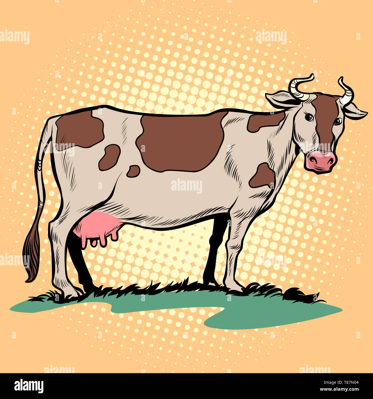 Molkerei Milch Kuh mit Euter. Farm Animal. Pop Art retro Vektor Illustration kitsch Vintage Stock Vektor