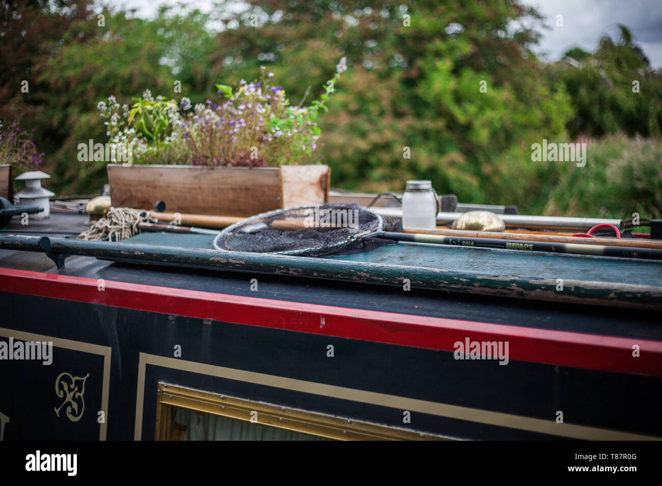 Grüner Kanal Boot an Aynho Wharf in Großbritannien Stockfoto