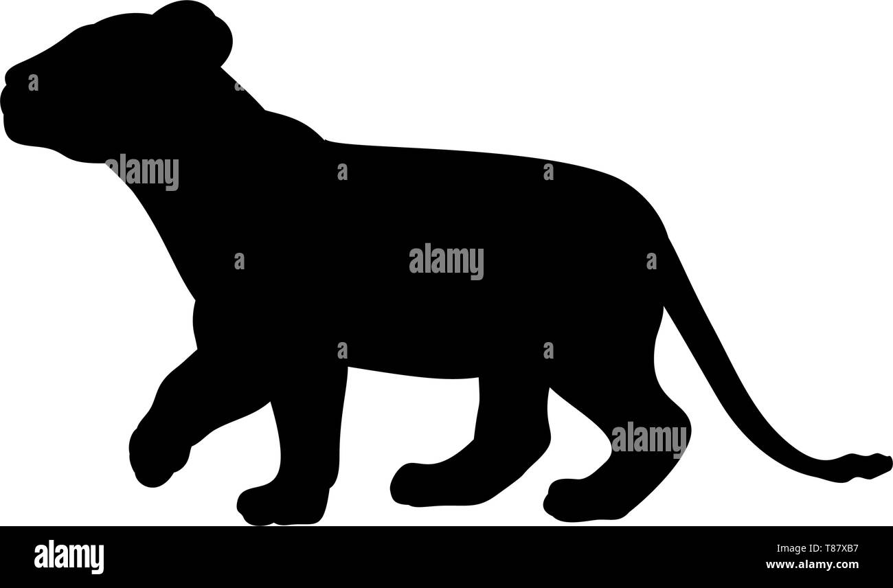 Lion cub Predator schwarze Silhouette Tier Stock Vektor