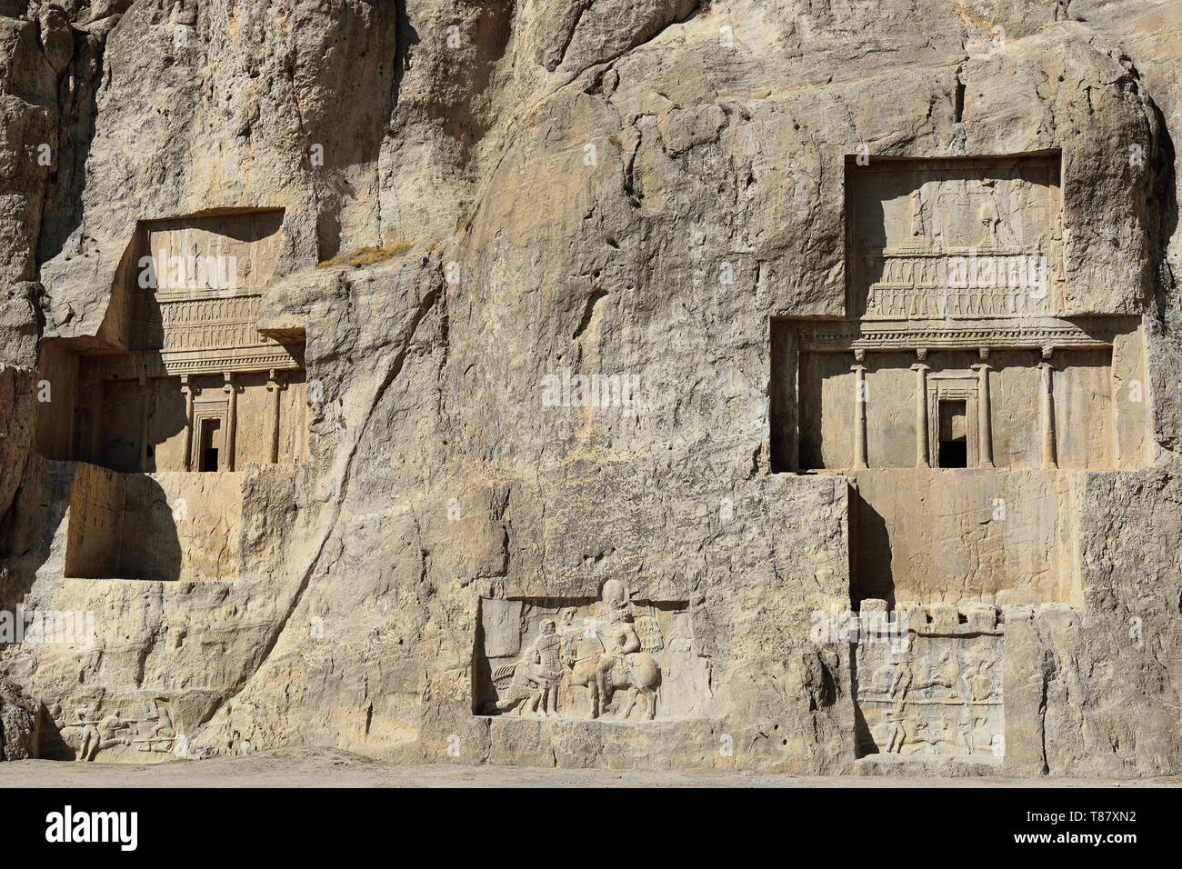 Prospektive Grab von Darius II und des Darius ich von Persien im antiken Nekropole Naqsh-e Rustam im Pars, Iran. Stockfoto