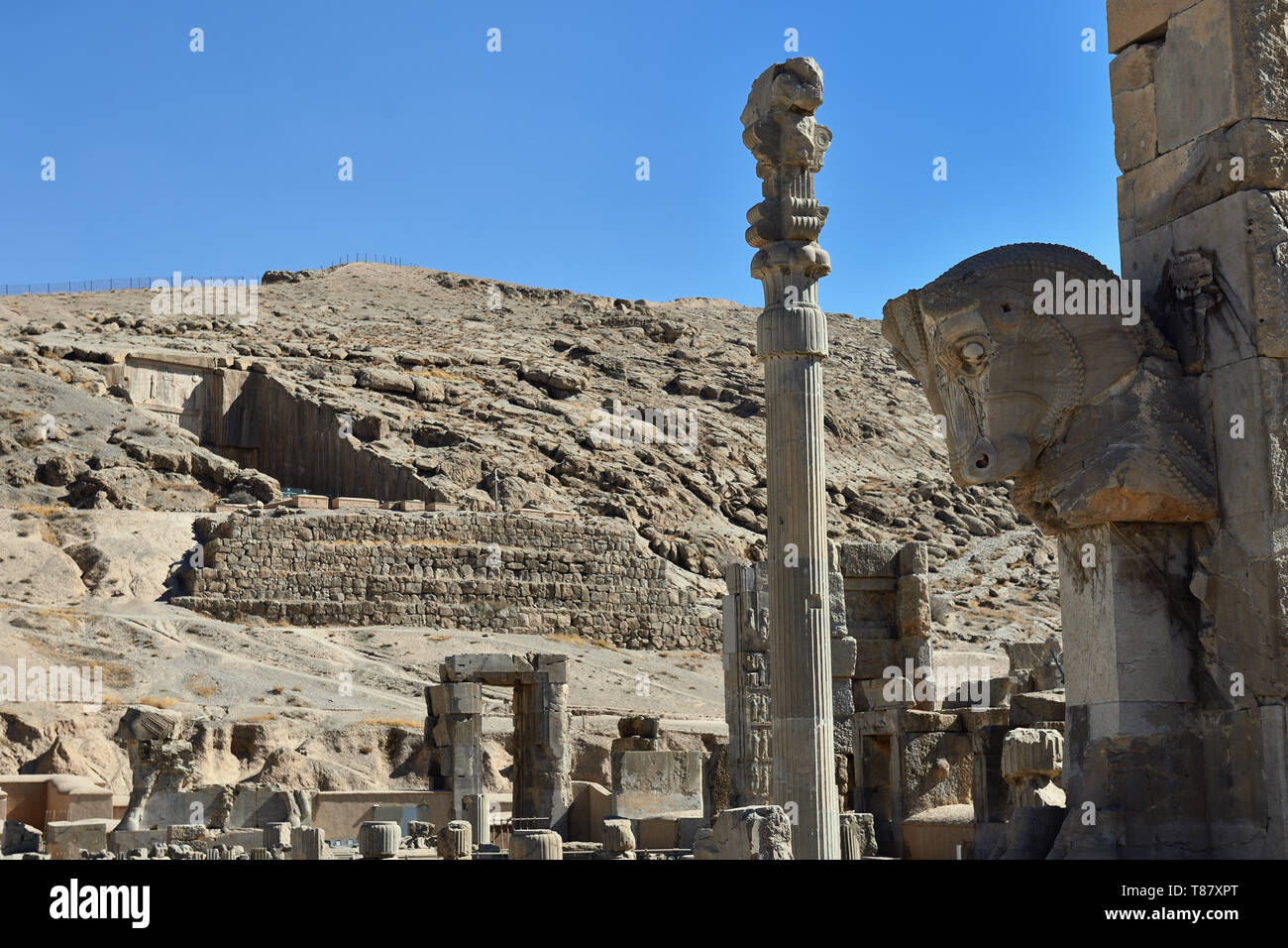 Die Ruinen des antiken Persepolis Komplex in der Nähe der östlichen Zivilisation mit persischen Architektur, Pars-Iran. Stockfoto