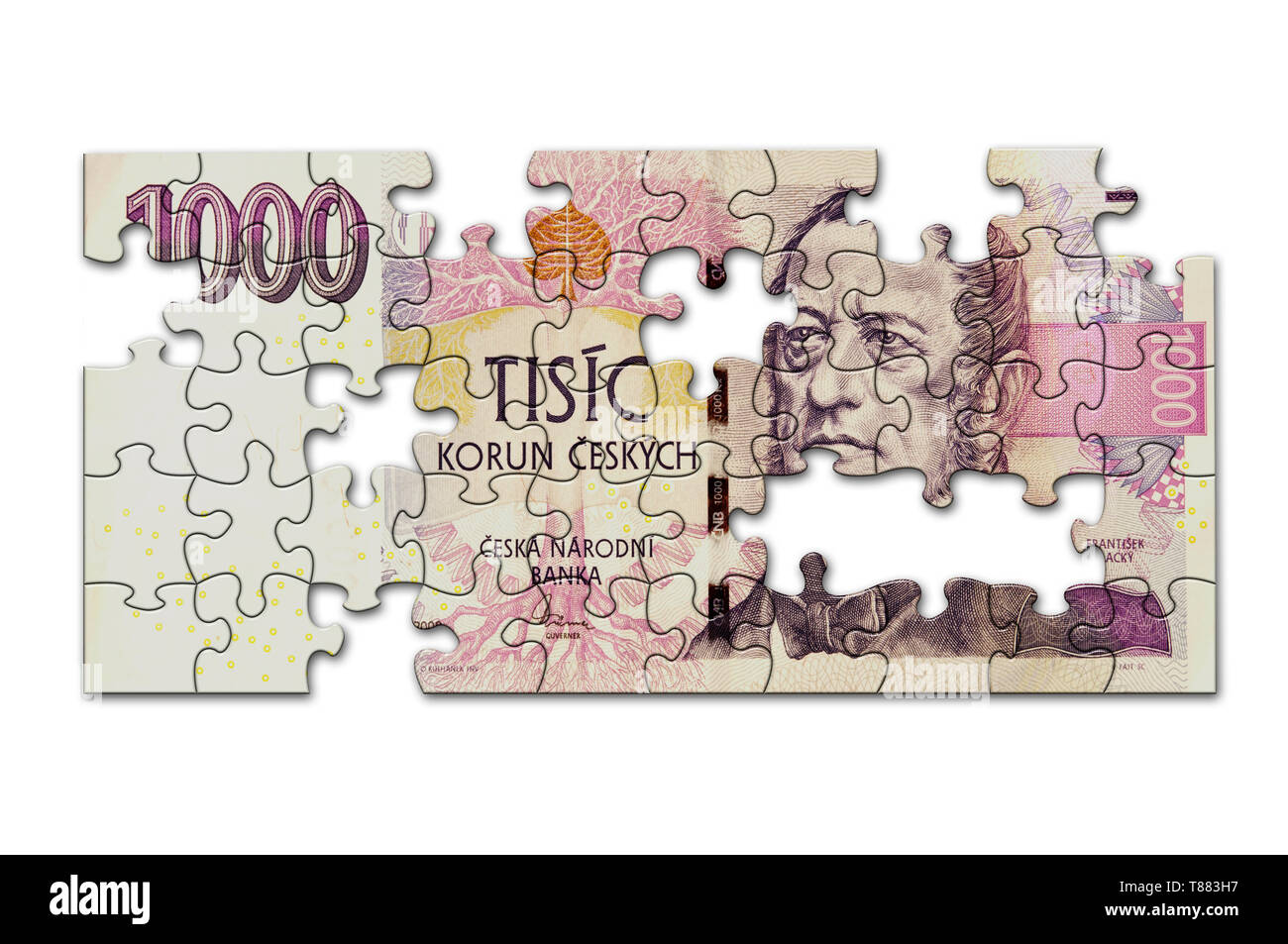 Puzzle der 1000 Tschechische Krone Banknote Stockfoto