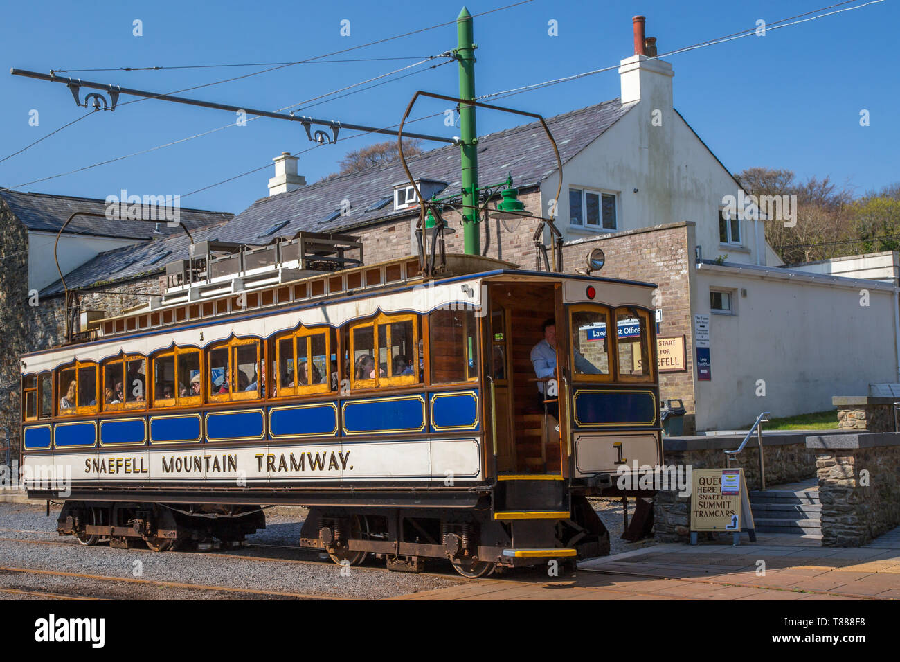 Snaefell Mountain Railway Zug in Laxey, von der Insel Man Stockfoto