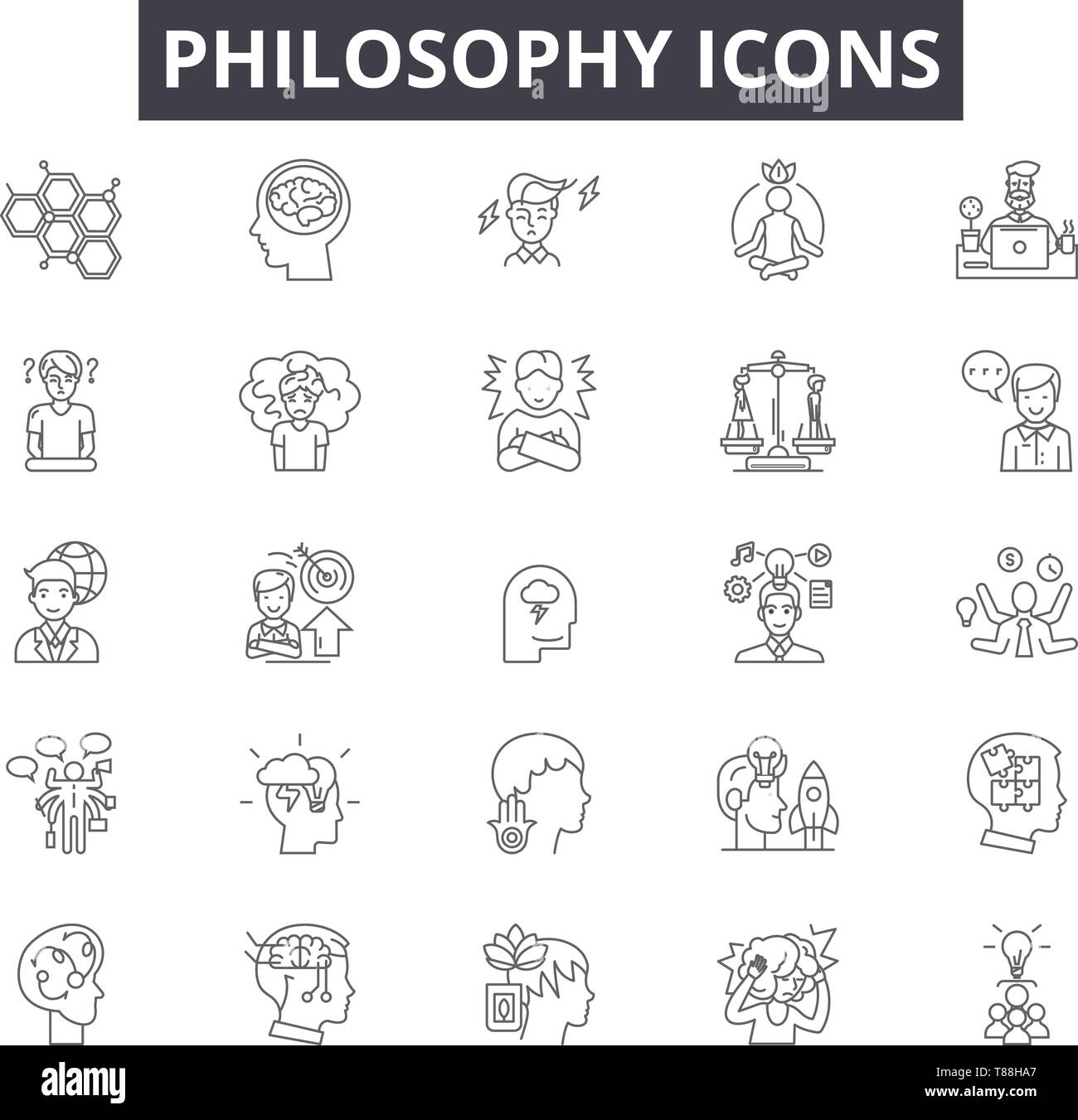 Philosophie Zeile für Symbole, Zeichen, Vektor, lineare Konzept, Entwurf Abbildung Stock Vektor