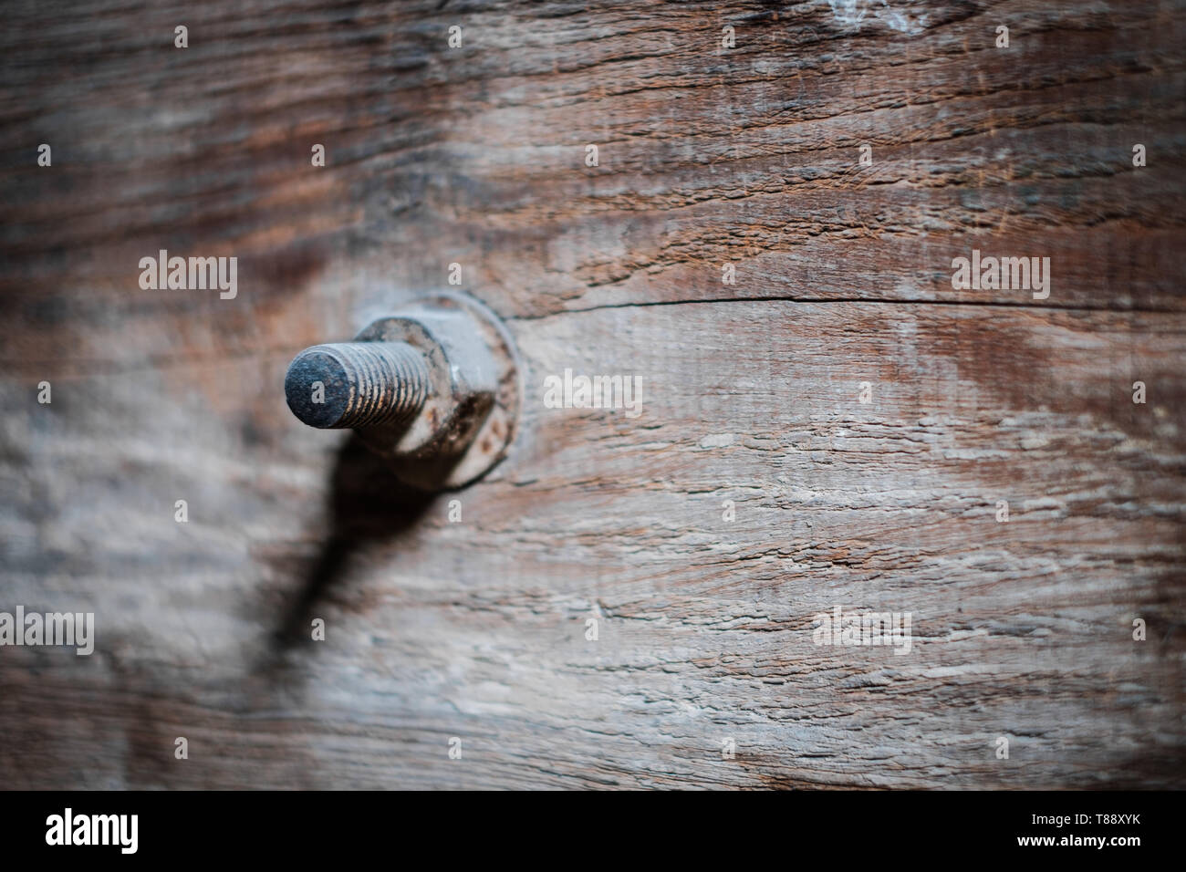 Rostige Schraube in vintage Holz closeup - Bau Konzept Hintergrund - Stockfoto