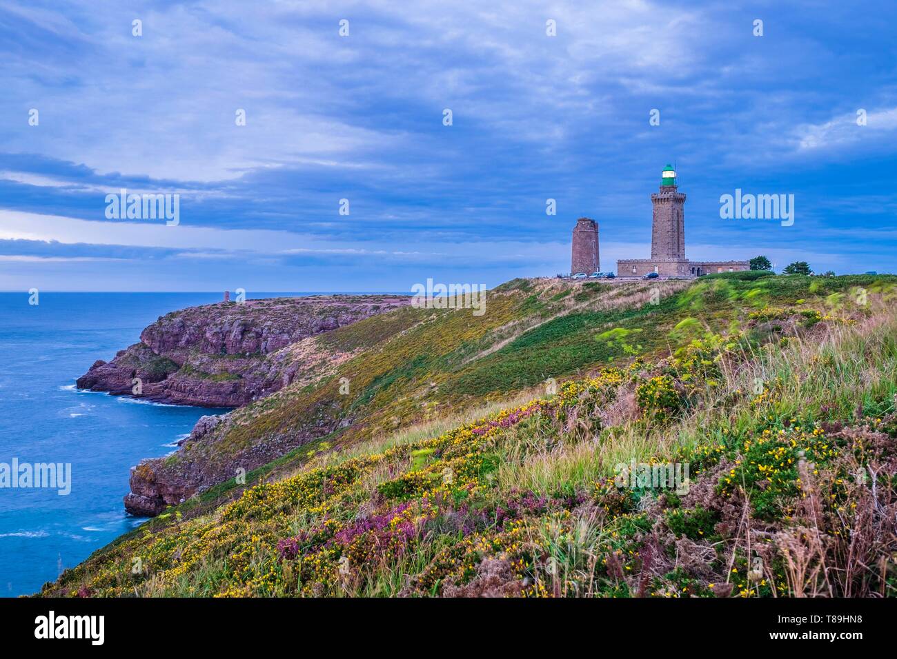 Frankreich, Cotes d'Armor Plevenon, Frehel Cape und seine Leuchttürme Stockfoto