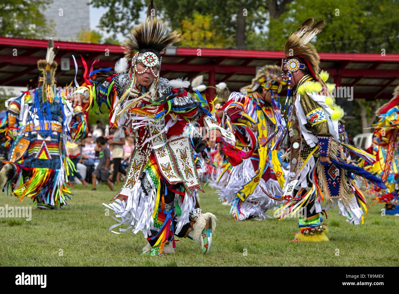 Usa, North Dakota, Bismarck, jährliche intertribal powwow, Sioux Indianer, Chicken Dance Stockfoto