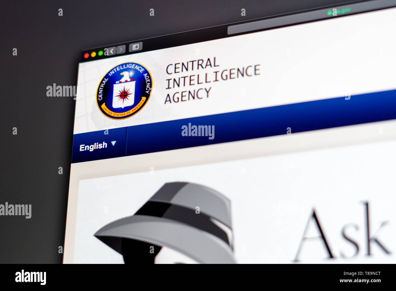 Central Intelligence Agency Website Homepage. Nahaufnahme von CIA-Logo. Kann als illustrative für Medien oder andere Websites verwendet werden. Stockfoto
