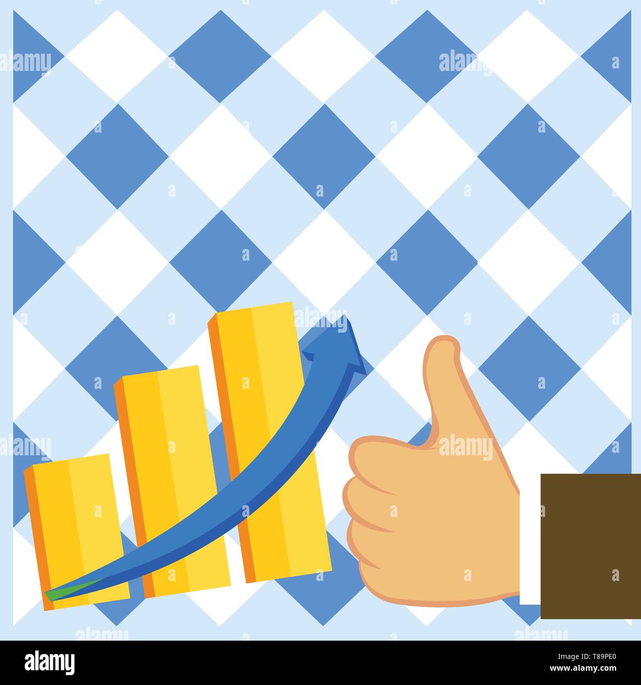 Daumen hoch, gute Leistung Erfolg eskalierenden Balkendiagramm aufsteigend Pfeil Design Business Konzept leeren Text kopieren für Web Banner Werbemittel mo Stock Vektor