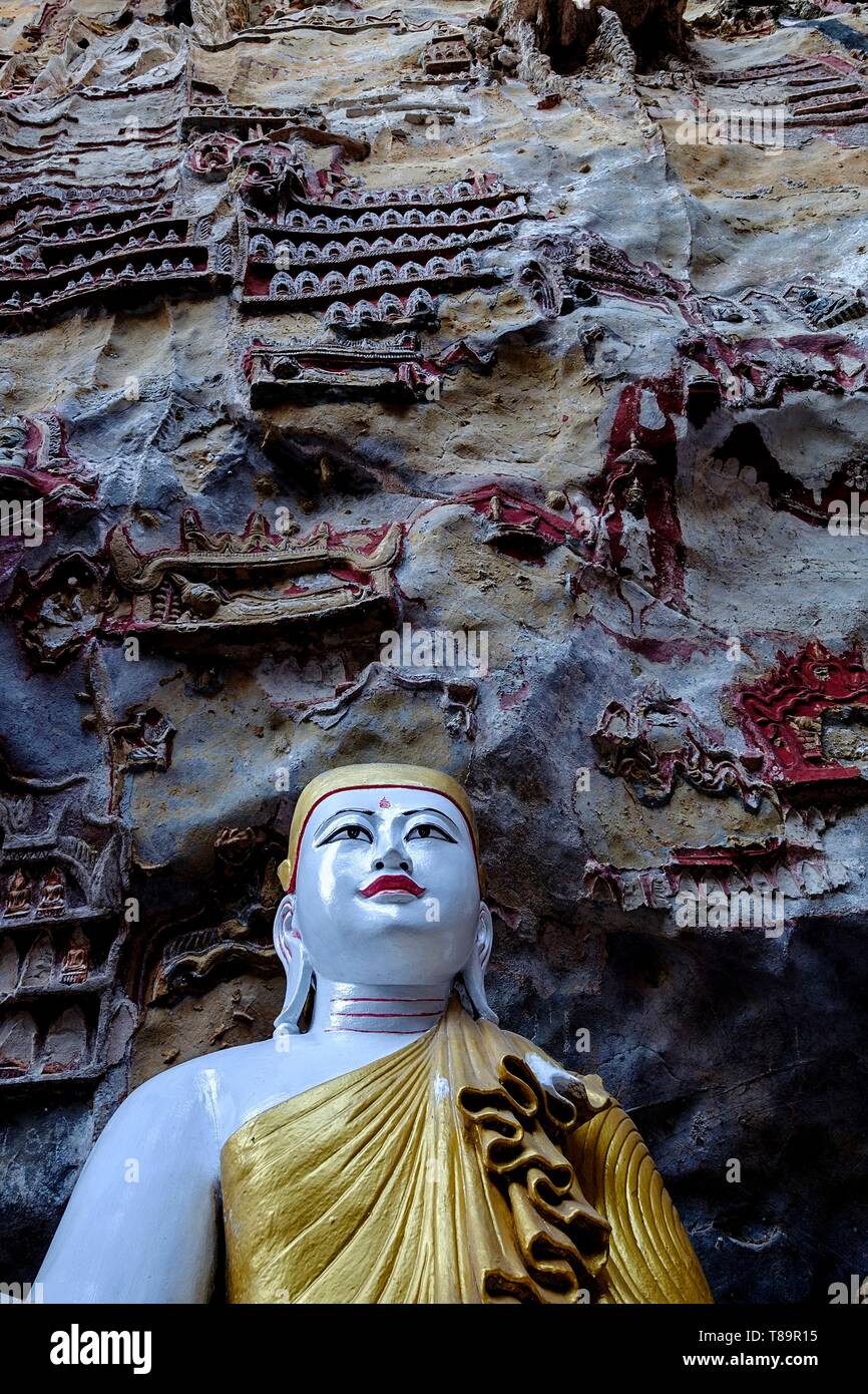 Myanmar, Burma, Karen-Staat, Hpa, Kaw Gon oder Kaw Goon Höhle, datiert 7 th. Jahrhundert Stockfoto