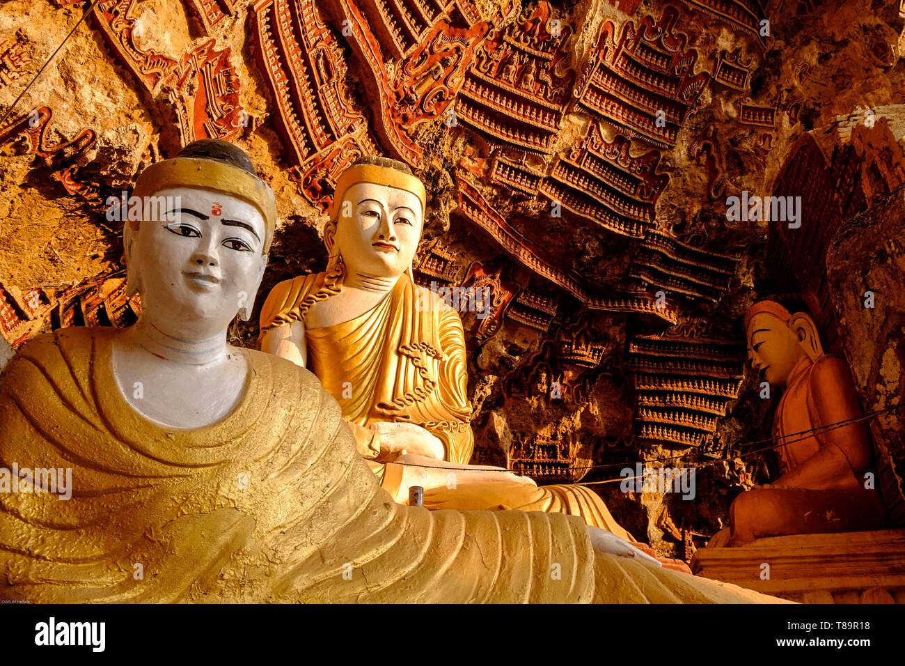 Myanmar, Burma, Karen-Staat, Hpa, Kaw Gon oder Kaw Goon Höhle, datiert 7 th. Jahrhundert Stockfoto