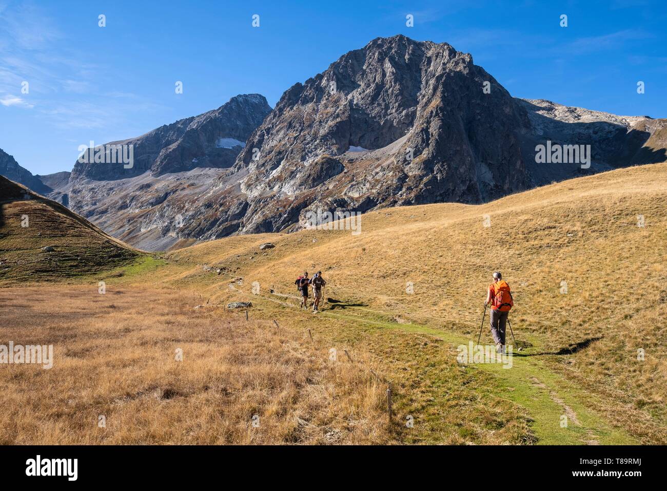 Frankreich, Isère, Nationalpark Ecrins, veneon Tal, Wanderung zu Muzelle See auf dem GR54 Wanderweg Stockfoto
