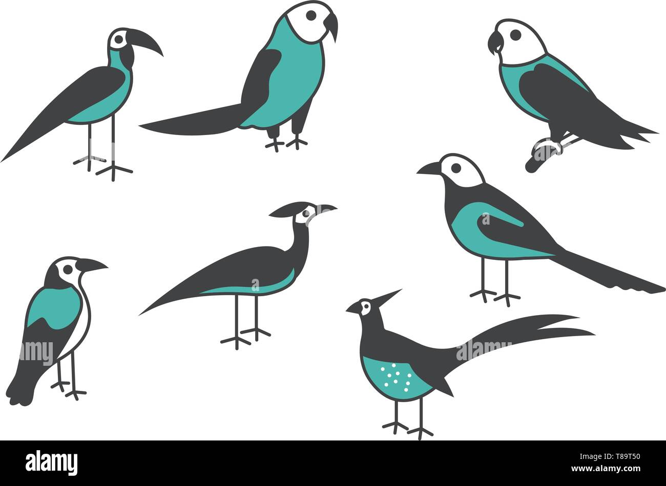 Vogel Symbol. Satz von verschiedenen Vogelarten Vector Illustration. Stock Vektor