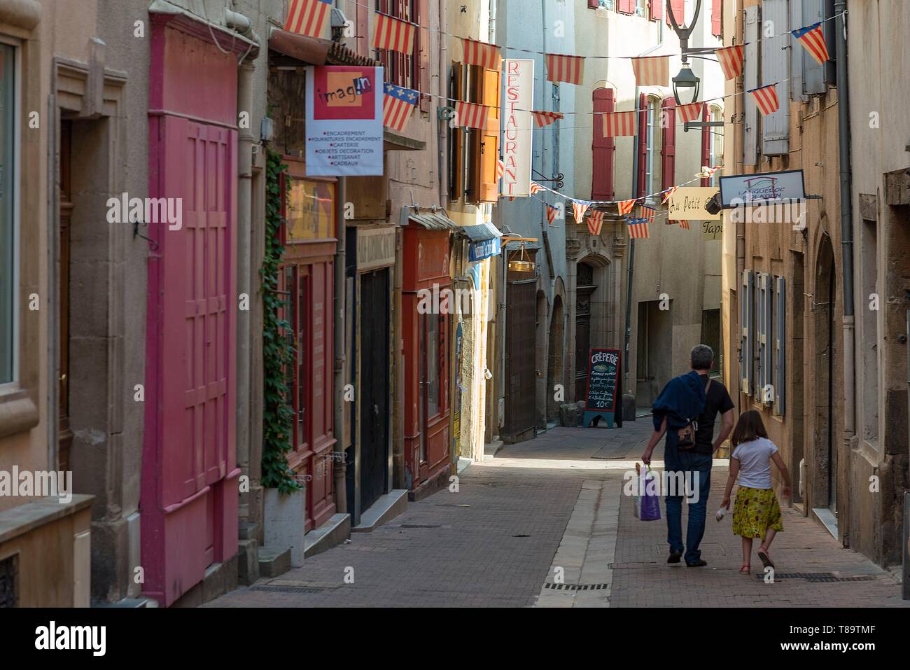 Frankreich, Aveyron, Millau, Peyrollerie Straße, Wanderer in einer Fußgängerzone Stockfoto