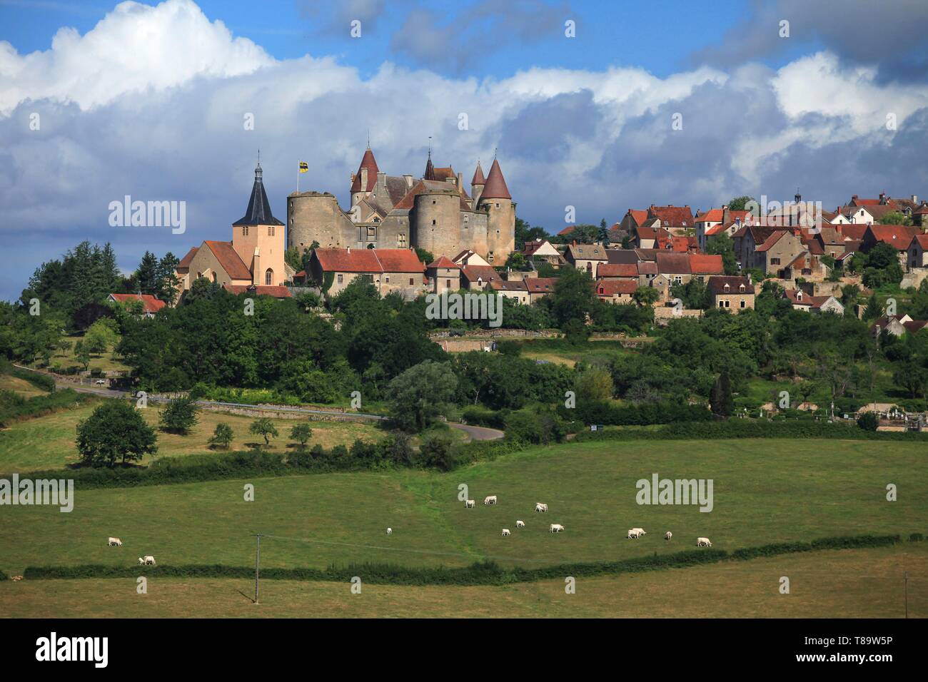 Frankreich, Cote d'Or, Chateauneuf en Auxois, die Schönsten Dörfer von Frankreich, die Burg und das Dorf mit der Bezeichnung Stockfoto