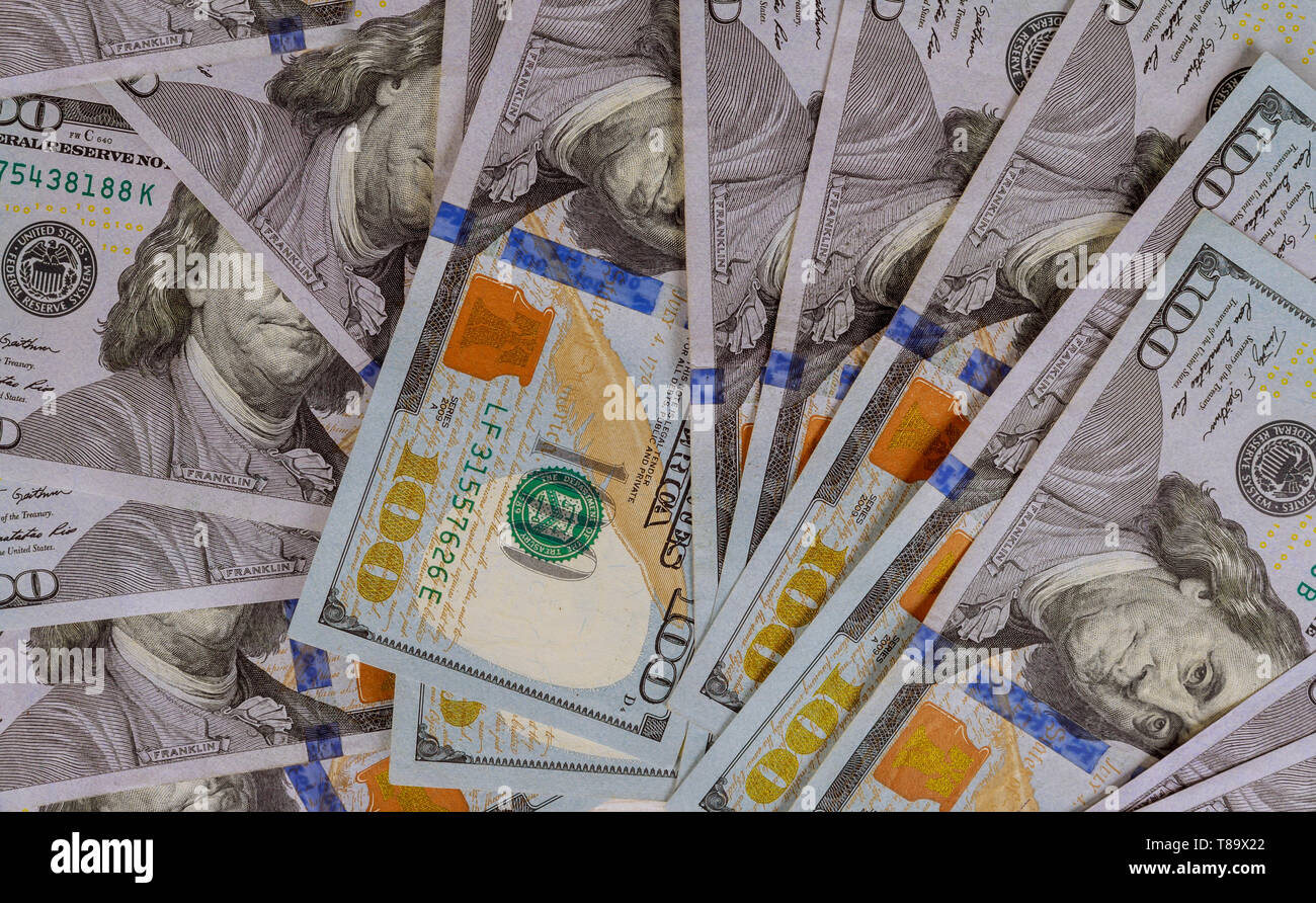 Einhundert US-Dollar Banknoten Nahaufnahme Stockfoto